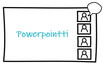 Näytön jako ei yksinään riitä. Powerpointin jako.