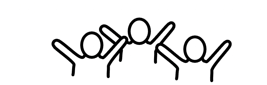 Simple drawing of three people cheering.