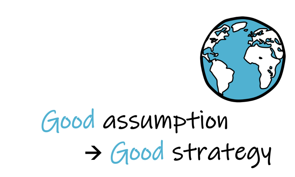 Drawing of the globe and text: “Good assumption = Good strategy”