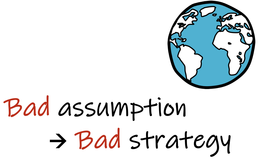 Drawing of the globe and text: “Bad assumption = Bad strategy”