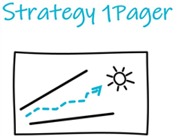 Representation of the Strategy 1Pager as an icon. It contains a sector, and a blue arrow that is moving inside the sector towards a sun.