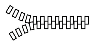 A simplified drawing of a zipper. The zipper represents how two models meet.