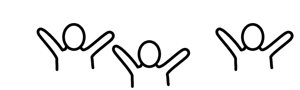 3 drawn people cheering.
