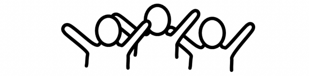Simple drawing of 3 cheering persons. This drawing represents thankful customers.