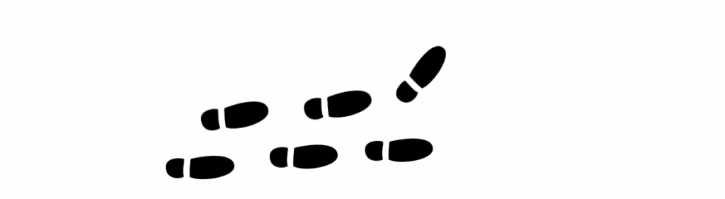 Drawing of six shoeprints. This image represents a person mastering the next steps of the mismatch thinker process.