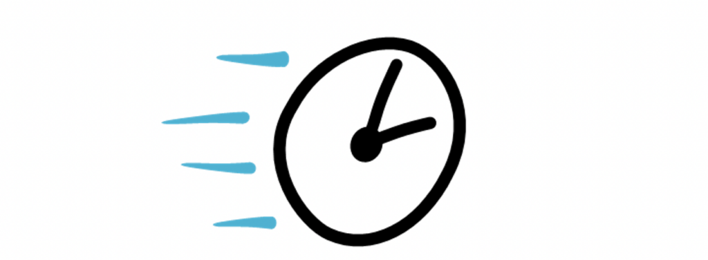 Drawing of a clock that is speeding onward.
