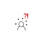 Simple drawing of a person. Five drops of sweat are flying from the person. A red question mark and exclamation mark hover above the person.